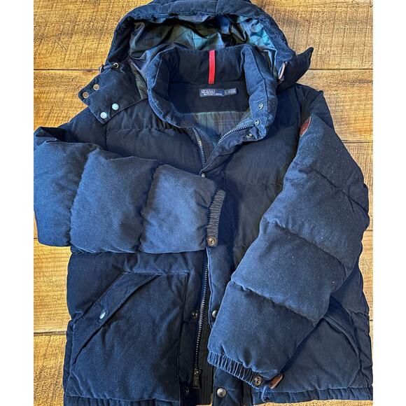 Polo Ralph Lauren Mens Vintage Corduroy Down Jacket Water Resistant Navy L - Picture 6 of 16
